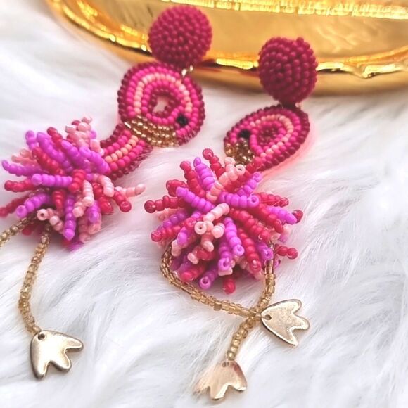 New C & C California FLAMINGO beaded earrings - Picture 4 of 12